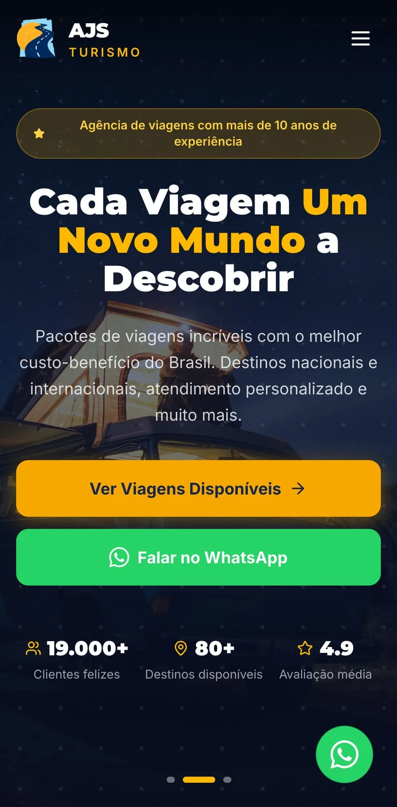Site AJS Turismo aberto no celular